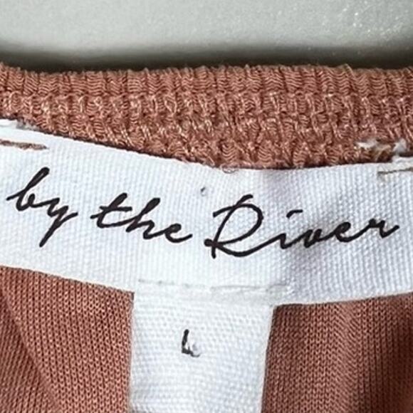 By The River Crop Top Womens L Peach Puff Sleeve Cropped Cottagecore Peasant - Picture 4 of 5